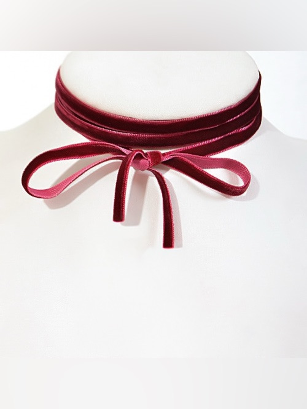 Velvet Wrap Bow Choker Necklace Burgundy Dark Red